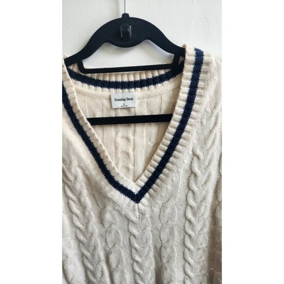 Sunday Best Cable Knit Pullover V-Neck Sweater Vest White Size M - Picture 3 of 6